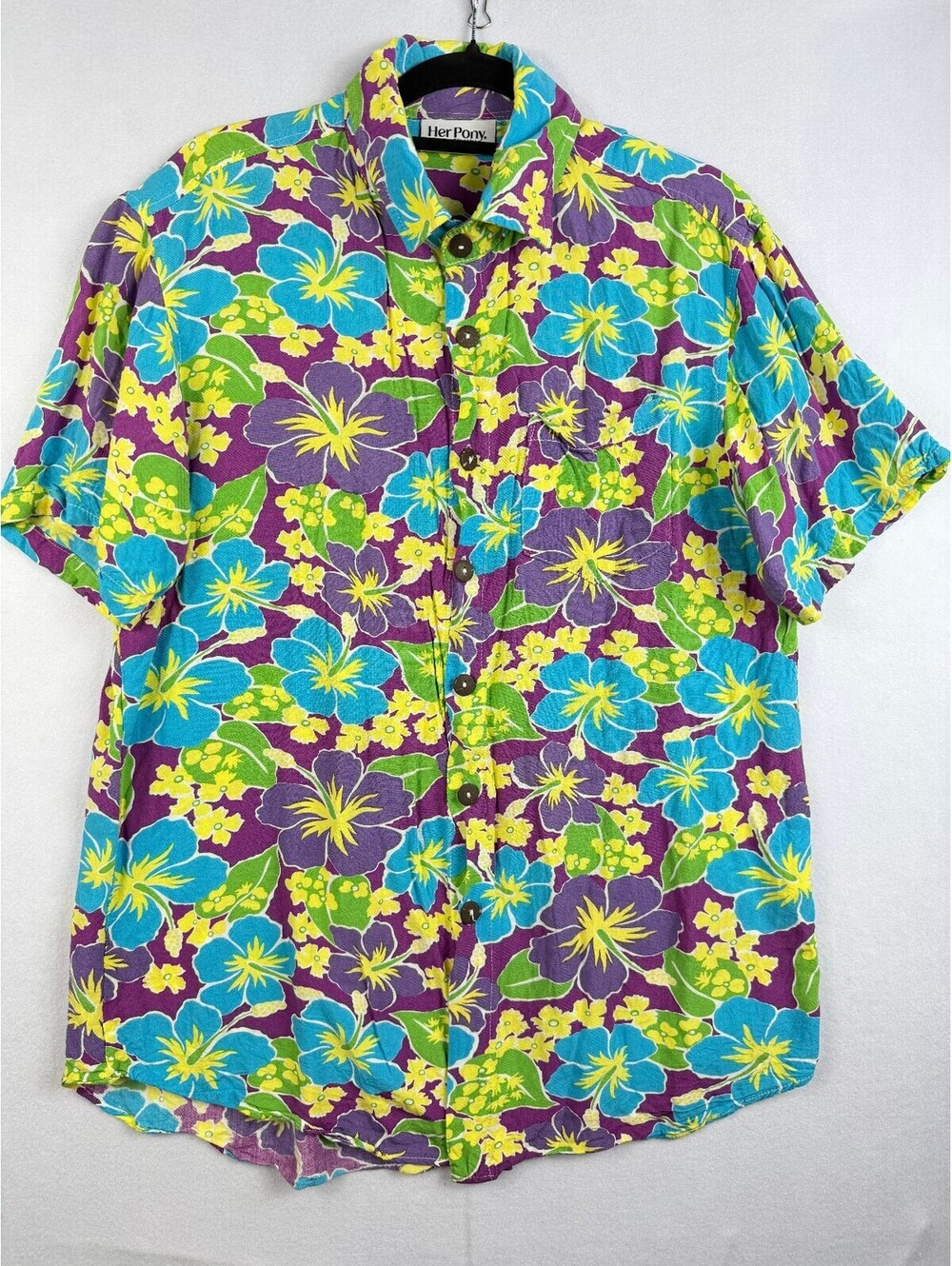 Vintage Her Pony Women’s Large Hawaiian Shirt Floral